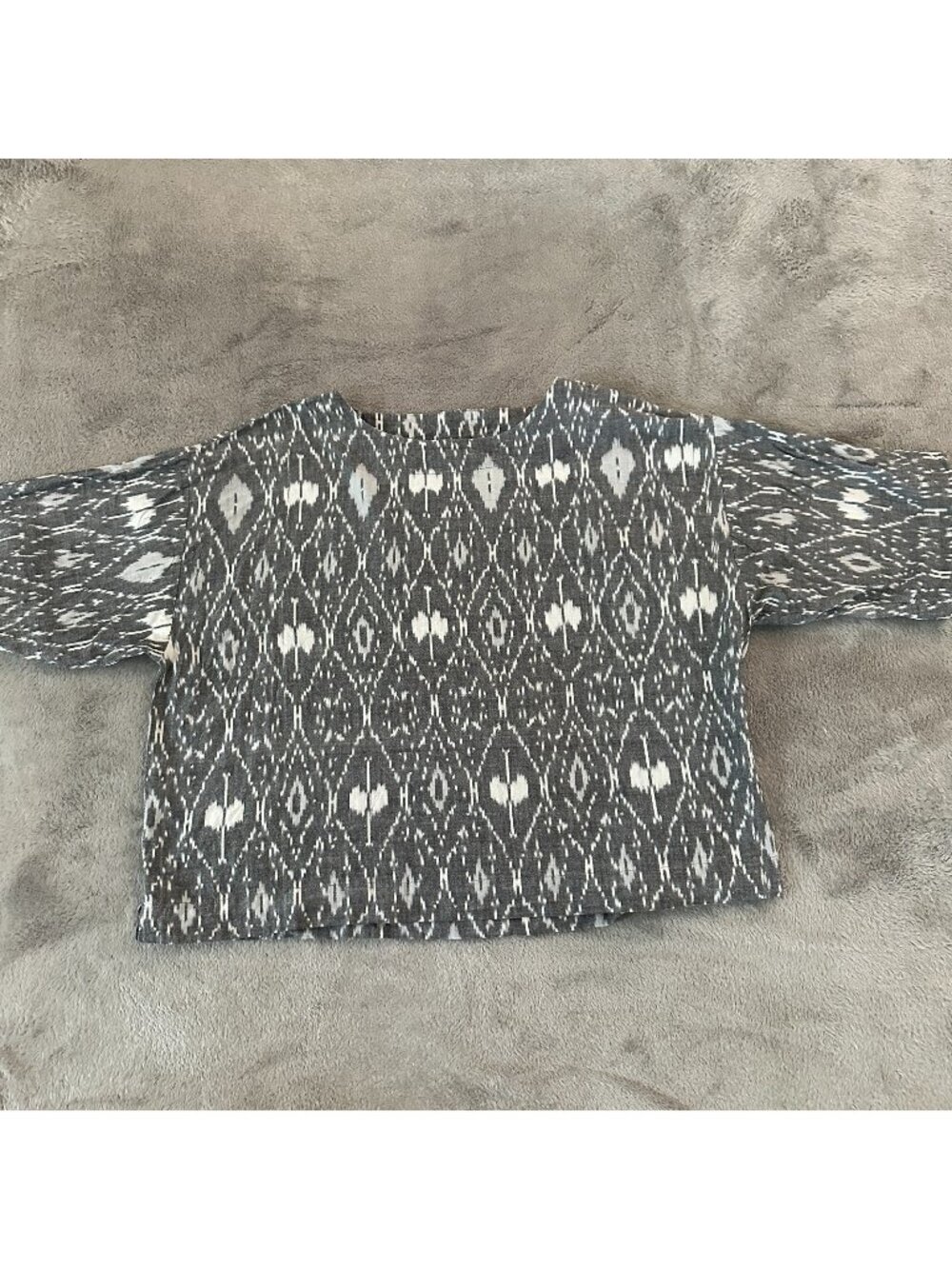 J. Jill Pure Jill 100% Cotton Ikat Boxy Blouse Top Shirt XS Extra Small Gray